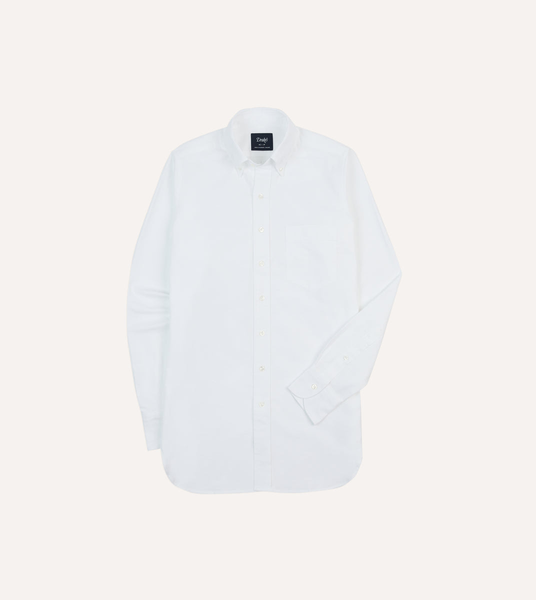 Drake's White Oxford Cotton Cloth Button-Down Shirt