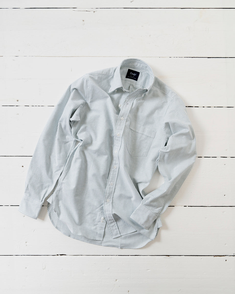 Blue Ticking Stripe Cotton Oxford Cloth Button-Down Shirt – Drakes US