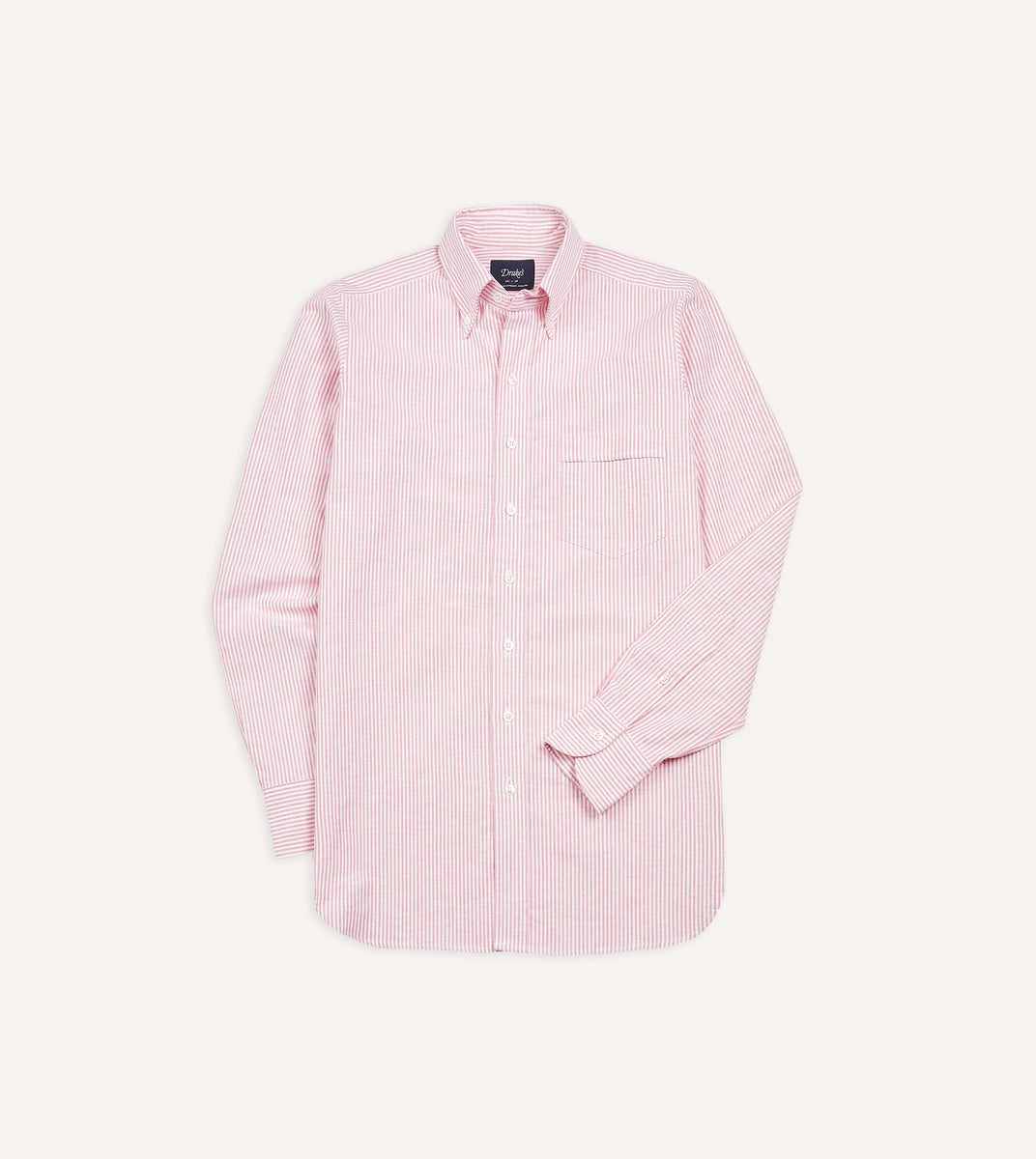 Pink Ticking Stripe Cotton Oxford Cloth Button-Down Shirt – Drakes US