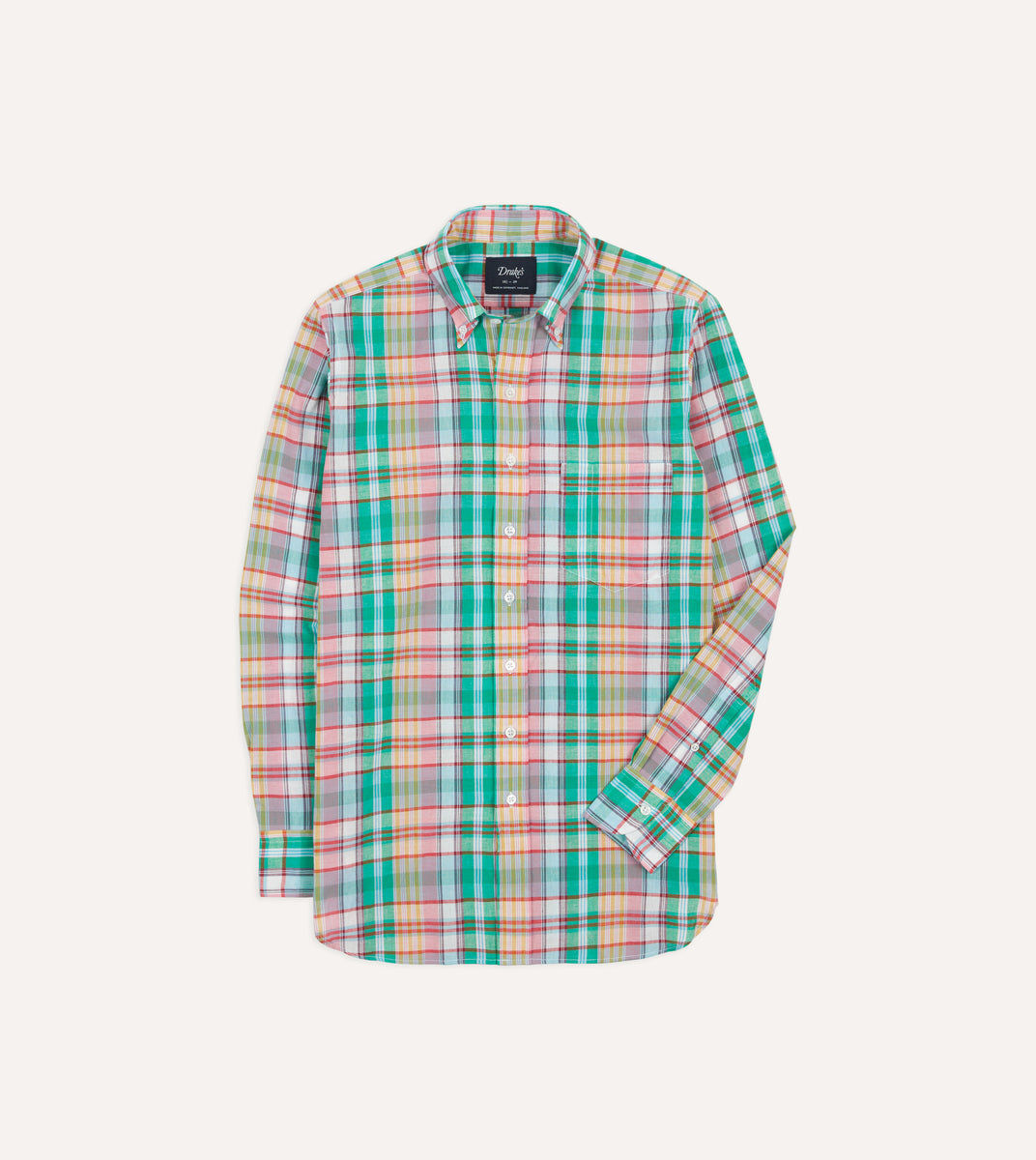 Green and Blue Madras Check Cotton Button-Down Shirt