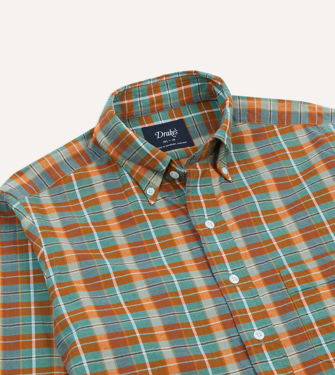 Orange and Blue Madras Check Cotton Button-Down Shirt – Drakes US