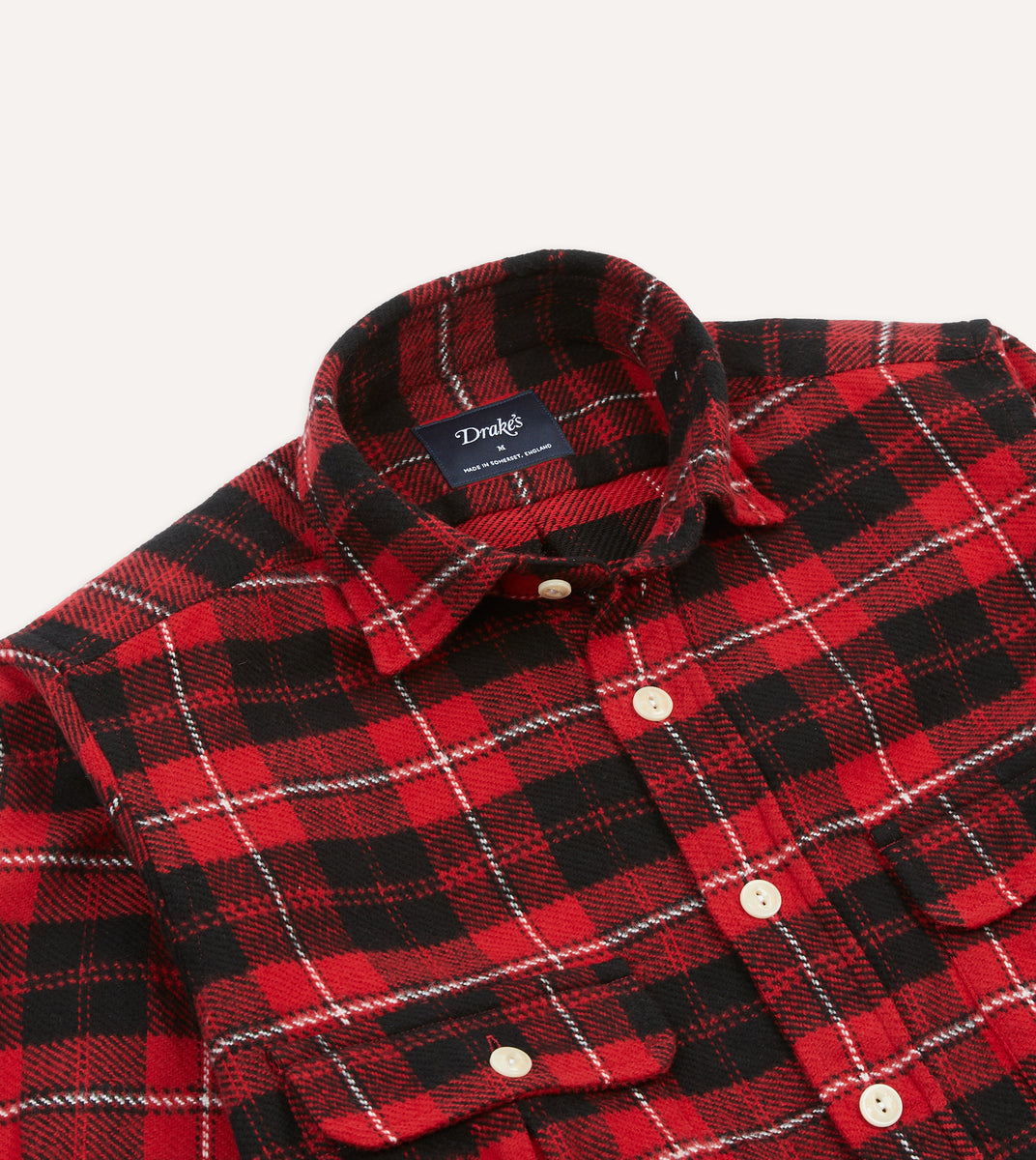 Red Check Cotton Two-Pocket Work Shirt – Drakes US