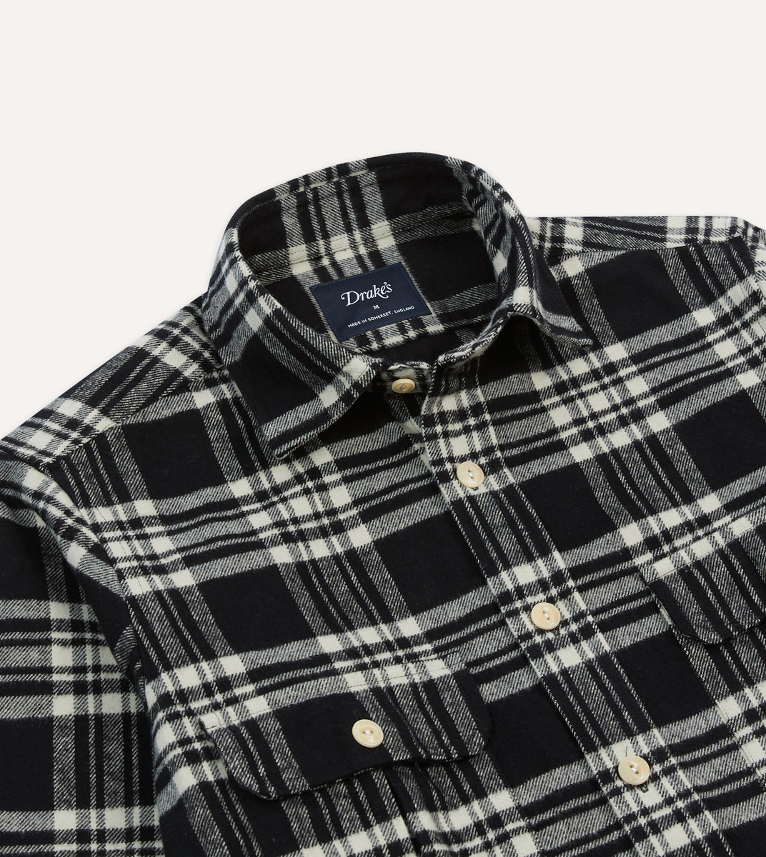 Black Check Cotton Two-Pocket Work Shirt – Drakes US