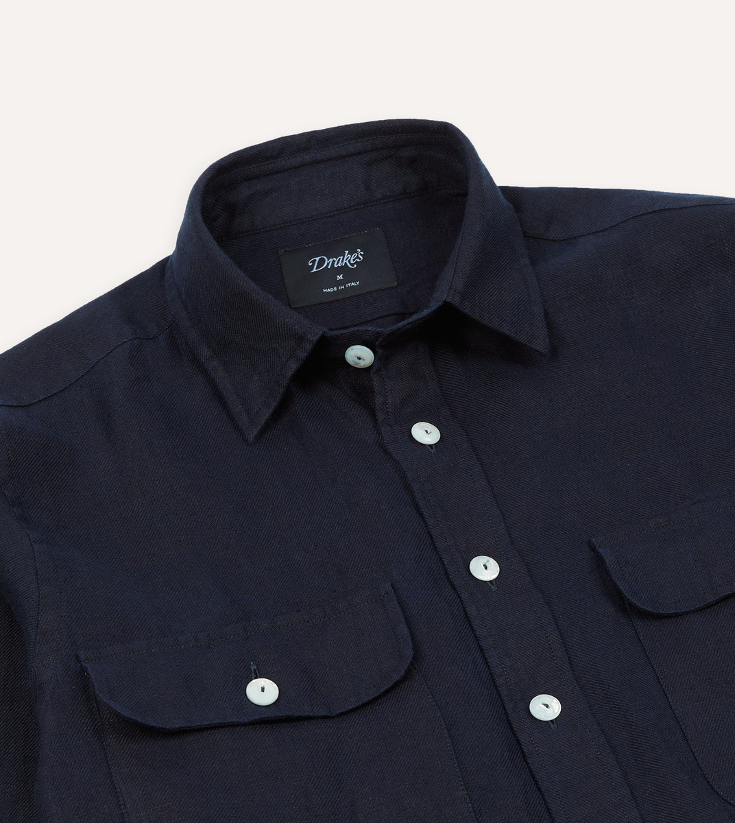 Navy Linen Twill Two-Pocket Work Shirt – Drakes US