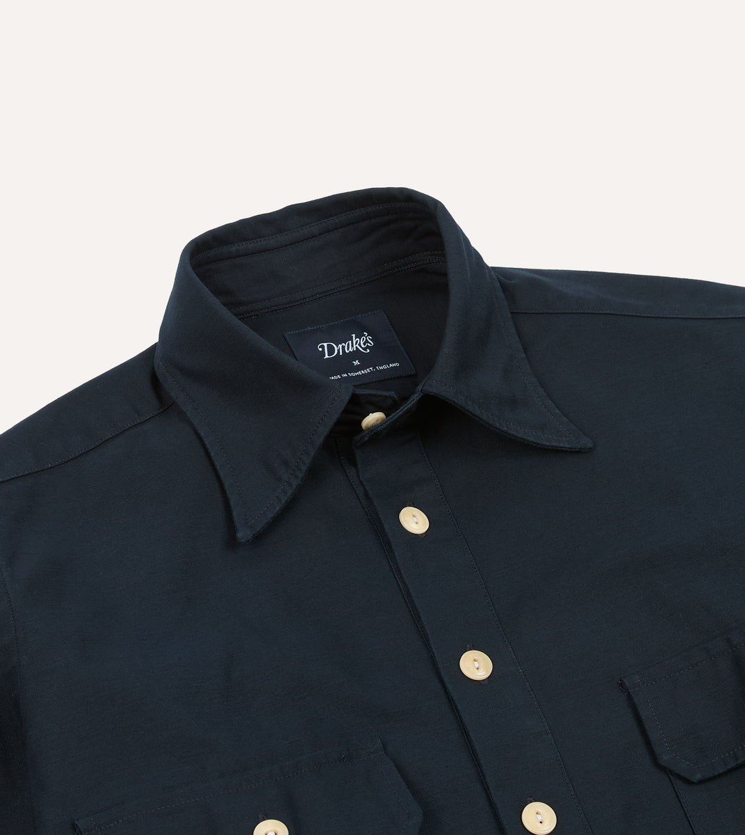 Navy Satin Cotton Popover Work Shirt – Drakes US