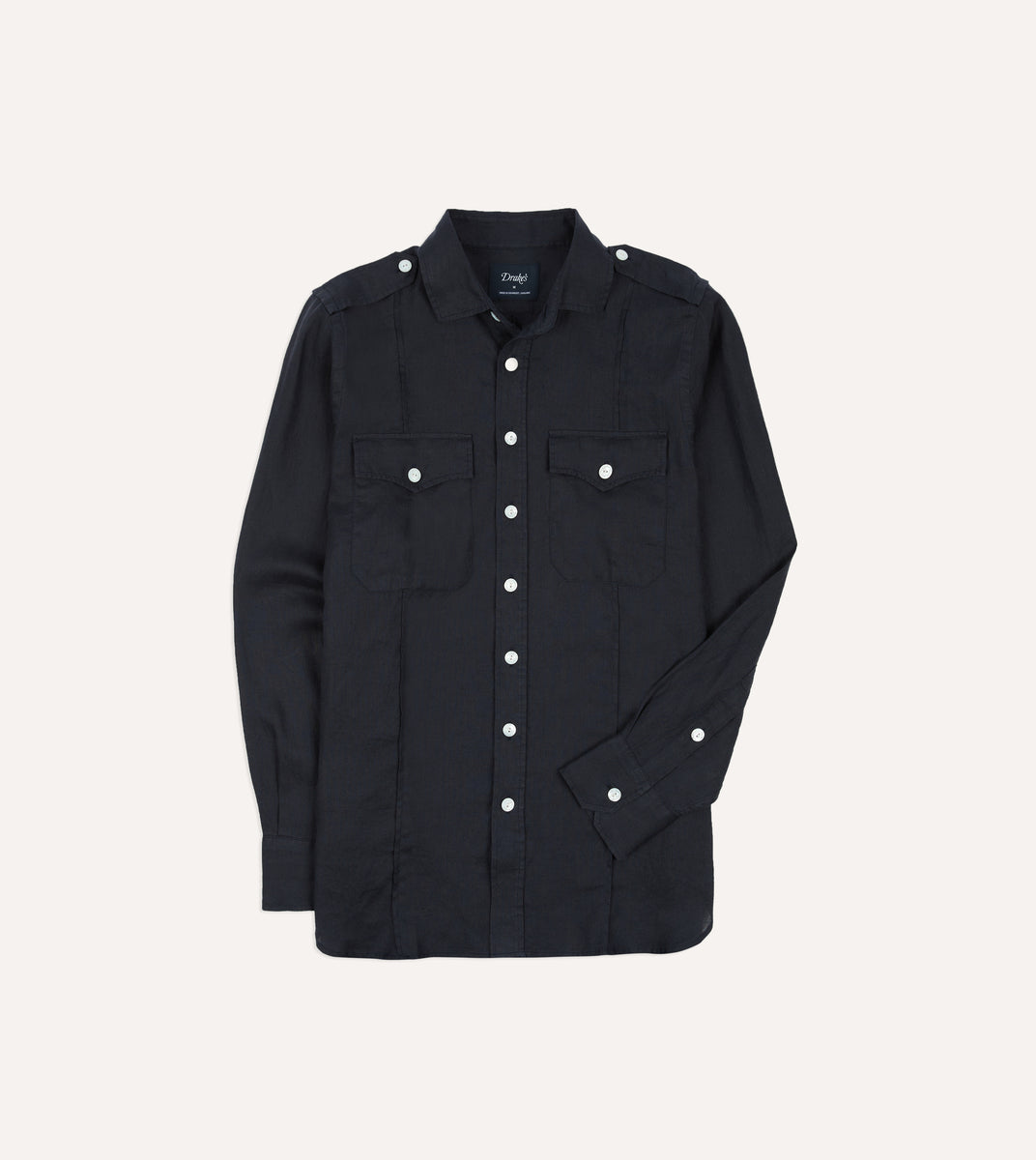 Navy Linen Pintuck Military Shirt – Drakes US