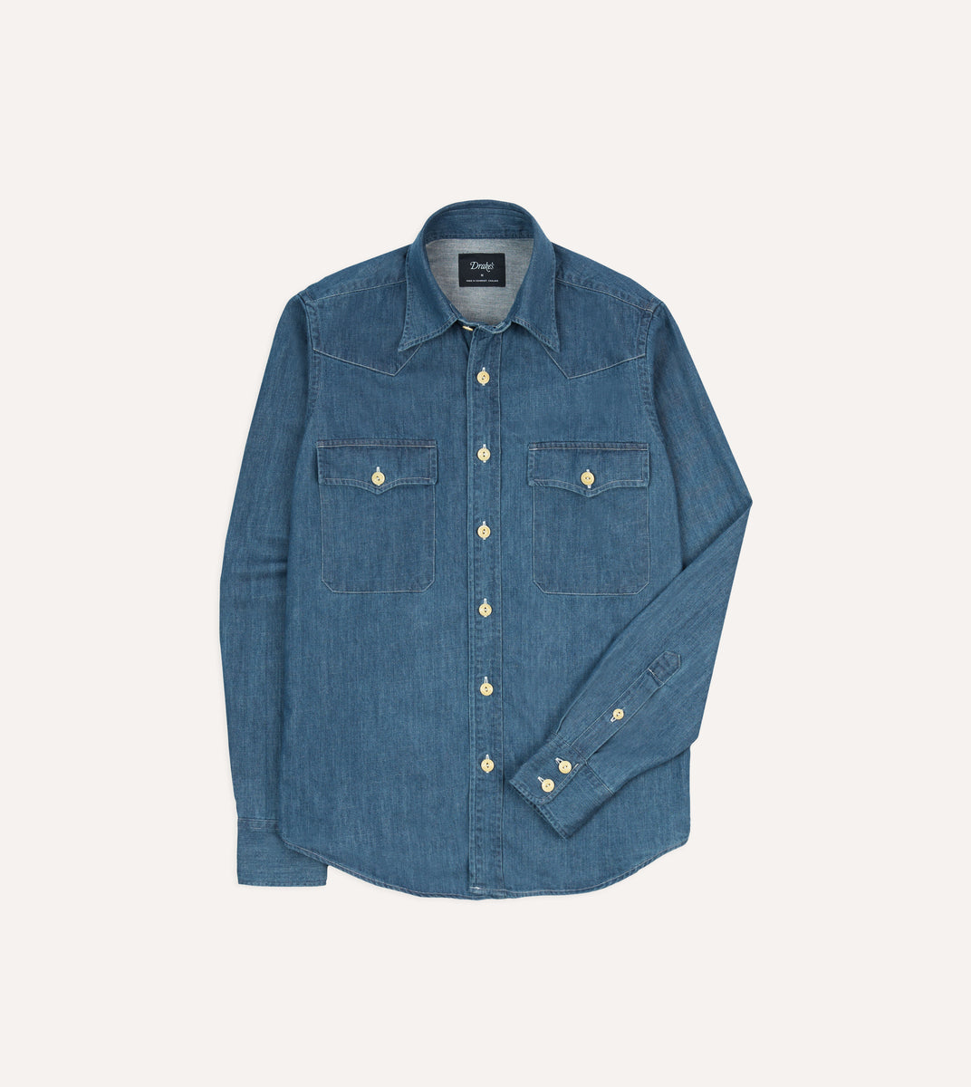 Indigo Rinse Denim Two-Pocket Western Shirt – Drakes US