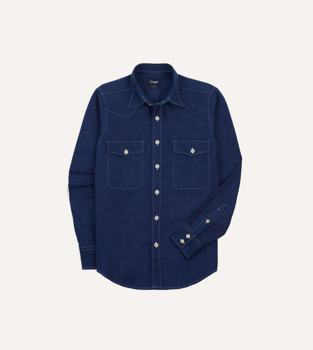 Indigo Canvas Two-Pocket Western Shirt – Drakes US