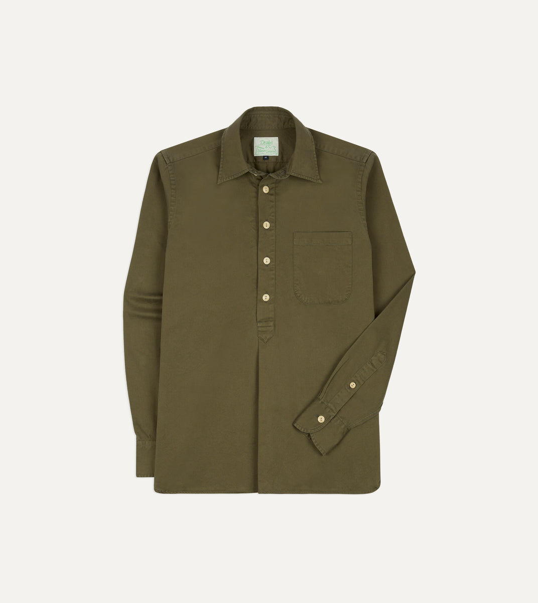 Drake's by A. Levine Olive Cotton Popover Shirt Drake's by A. Levine Olive Cotton Popover Shirt