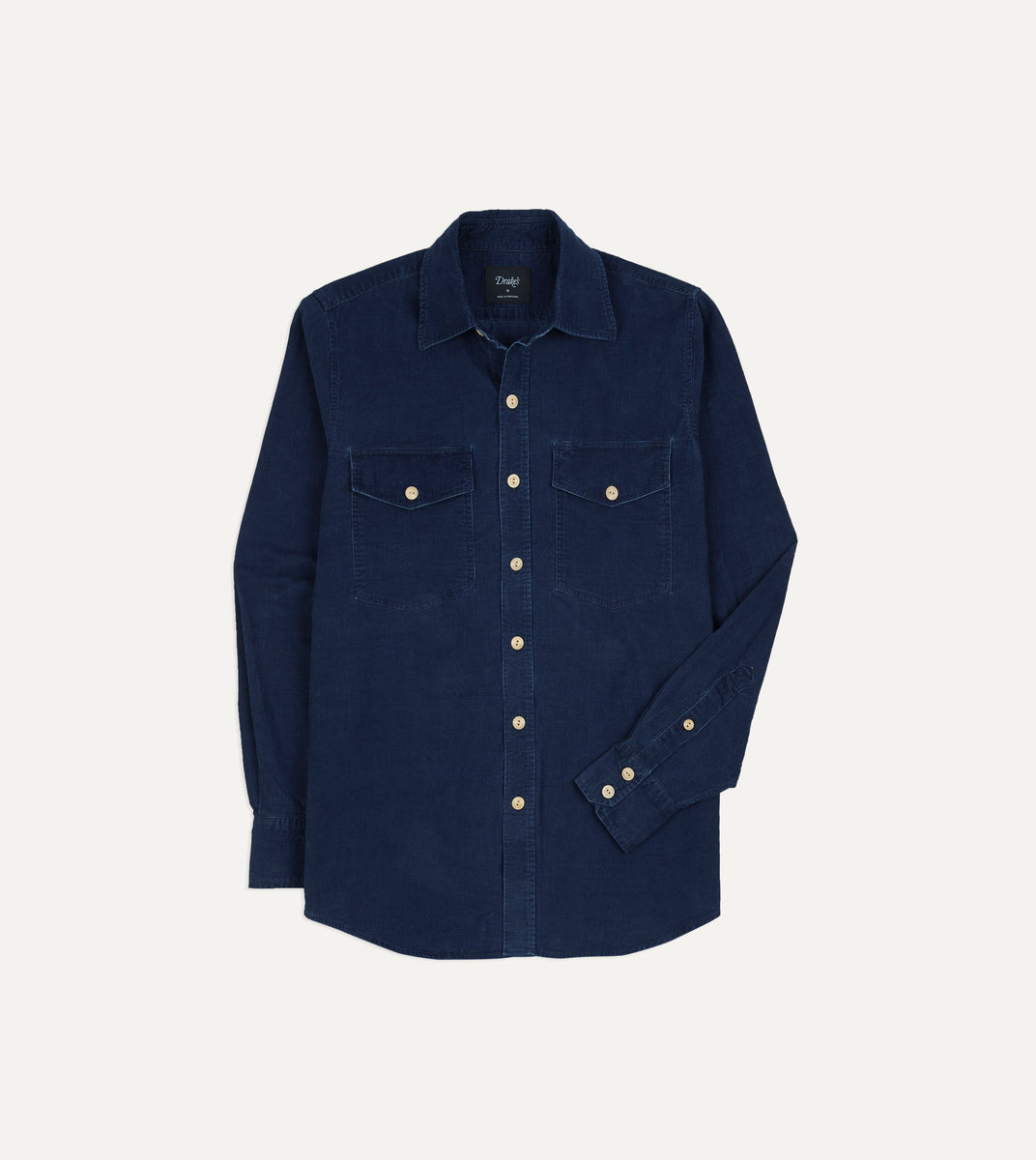 Navy Corduroy Two-Pocket Long Point Collar Work Shirt – Drakes US