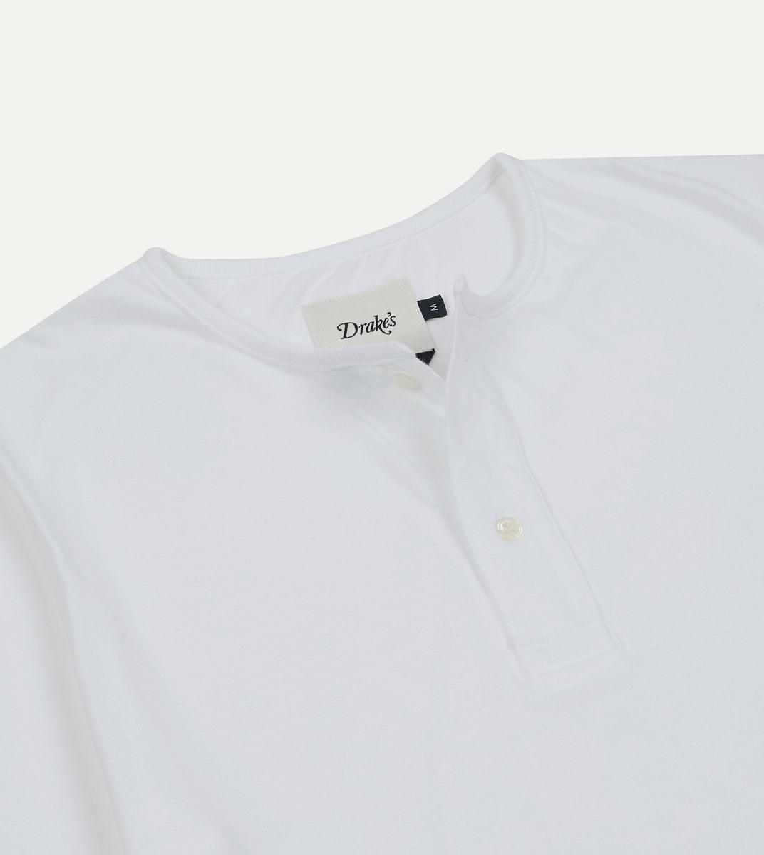 White Cotton Two-Button Henley T-Shirt – Drakes US