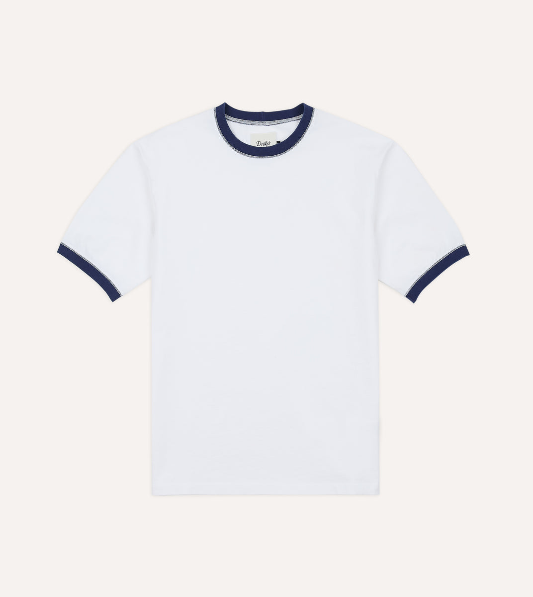 White and Navy Tipped Ringer T-Shirt – Drakes US