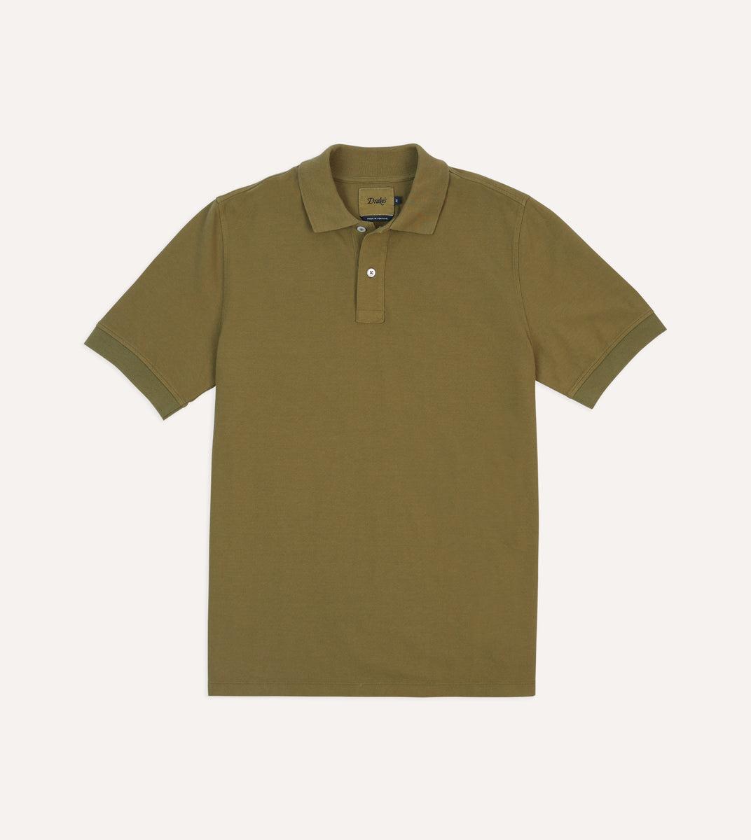 Khaki Piqué Cotton Polo Shirt – Drakes US
