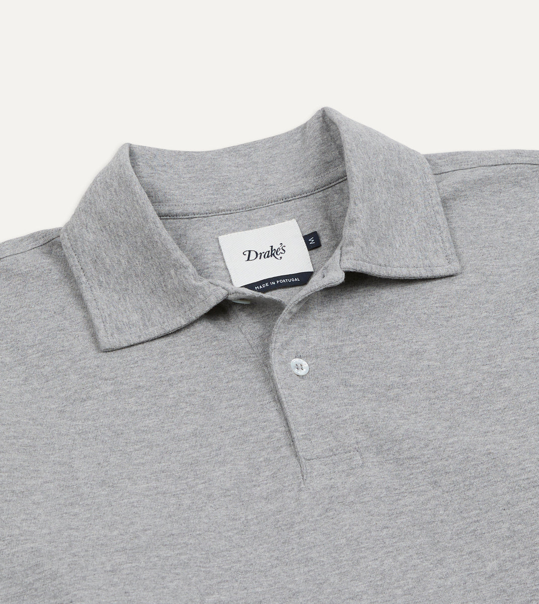 Grey Melange Cotton Jersey Long-Sleeve Polo Shirt – Drakes US