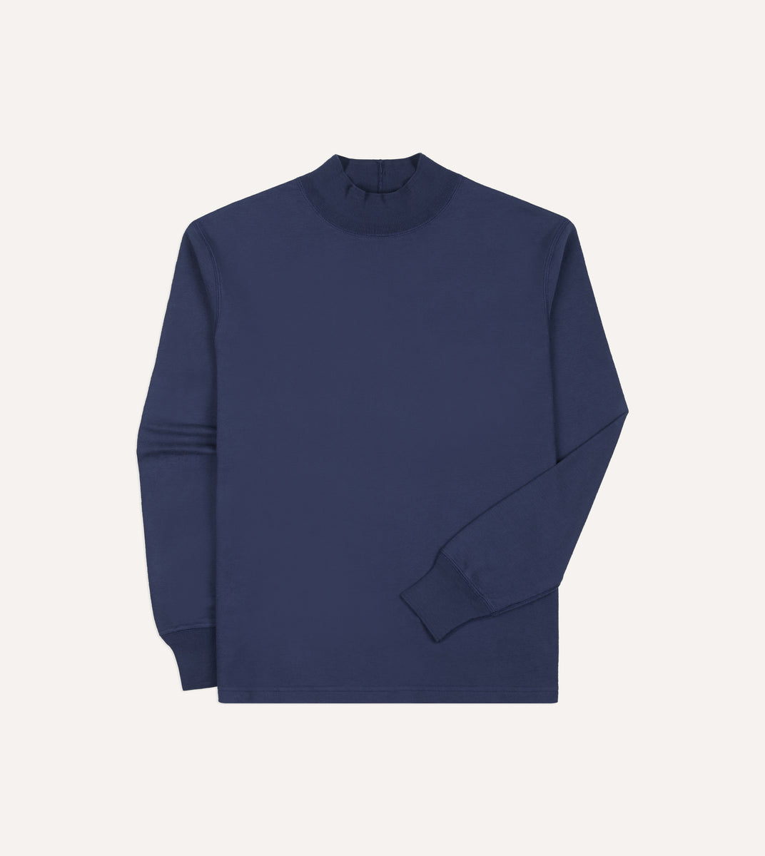 Navy Cotton Long-Sleeve Mock Neck Hiking T-Shirt – Drakes US