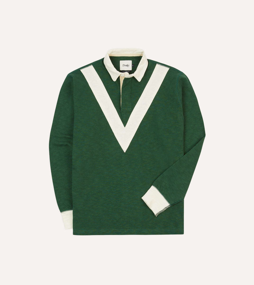 Green and Ecru Chevron Flamé Cotton Rugby Shirt – Drakes US
