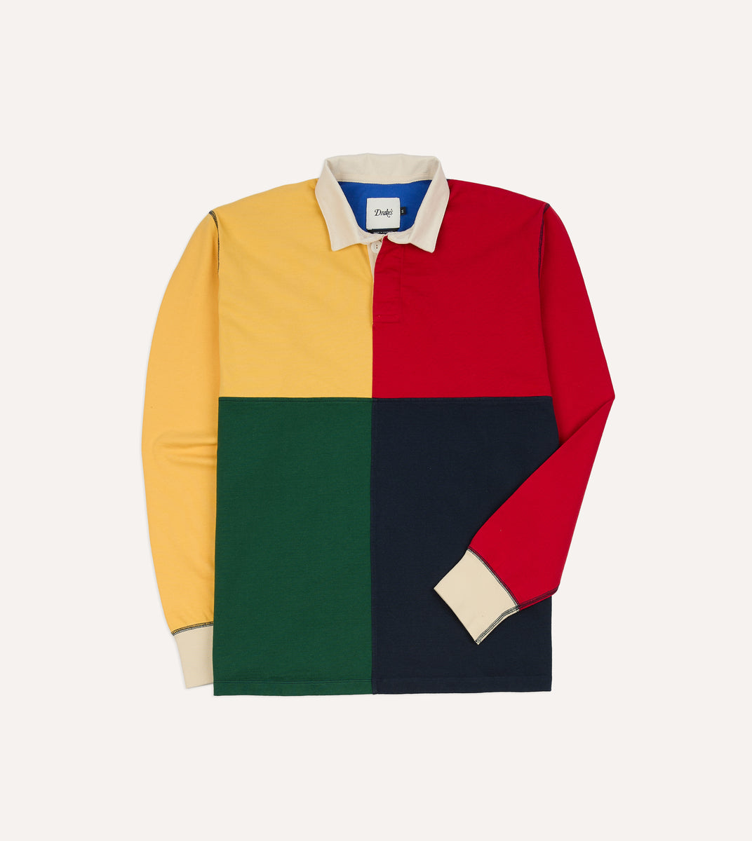 Colourblock Multi Panelled Cotton Rugby Shirt – Drakes US