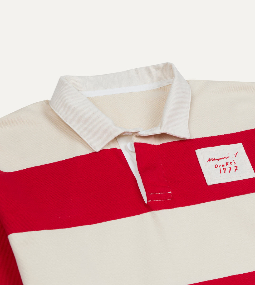 Mayumi Y. for Drake's Stripe Cotton Embroidered Rugby Shirt