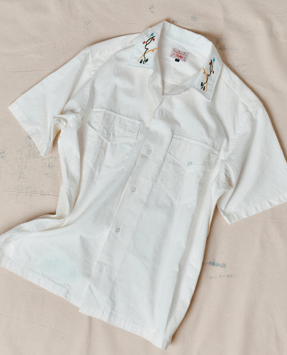 Mayumi Y. for Drake's Embroidered Cotton-Linen Camp Collar Short
