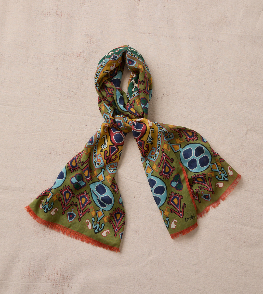 Olive Tapestry Print Wool Silk Scarf – Drakes US