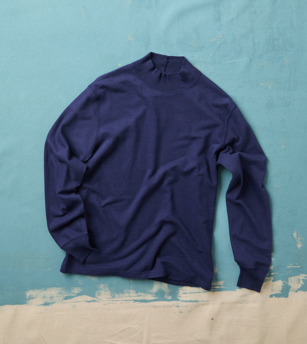 Navy Cotton Long-Sleeve Mock Neck Hiking T-Shirt – Drakes US