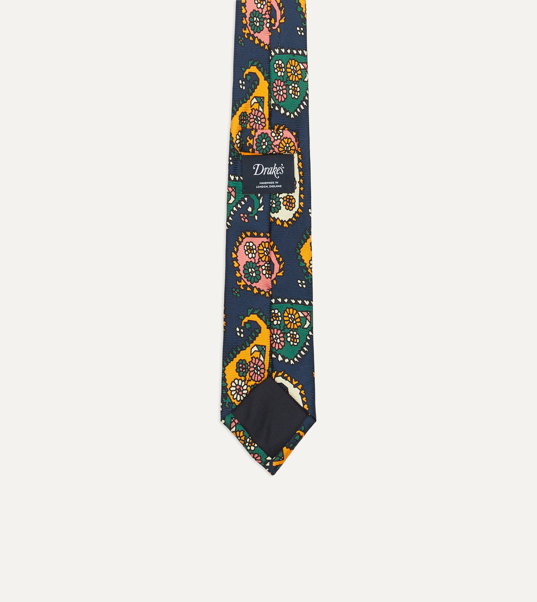 Navy Geometric Paisley Print Twill Silk Tipped Tie – Drakes US