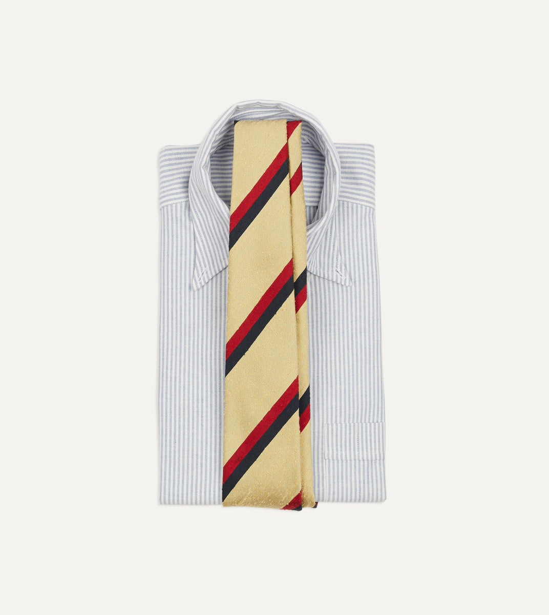 Navy, Red & White Striped Shantung Silk Tie