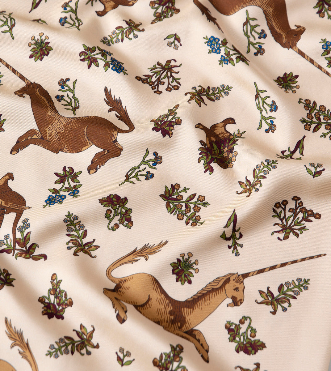 Drake's Unicorn Print Tasselled Silk Scarf