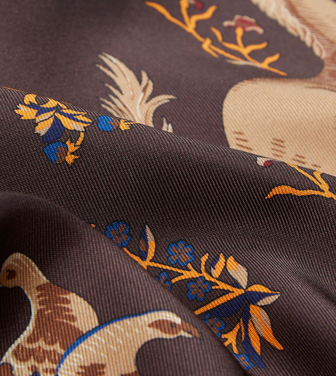 Drake's  Brown Wool Silk Unicorn Print Scarf – Baltzar