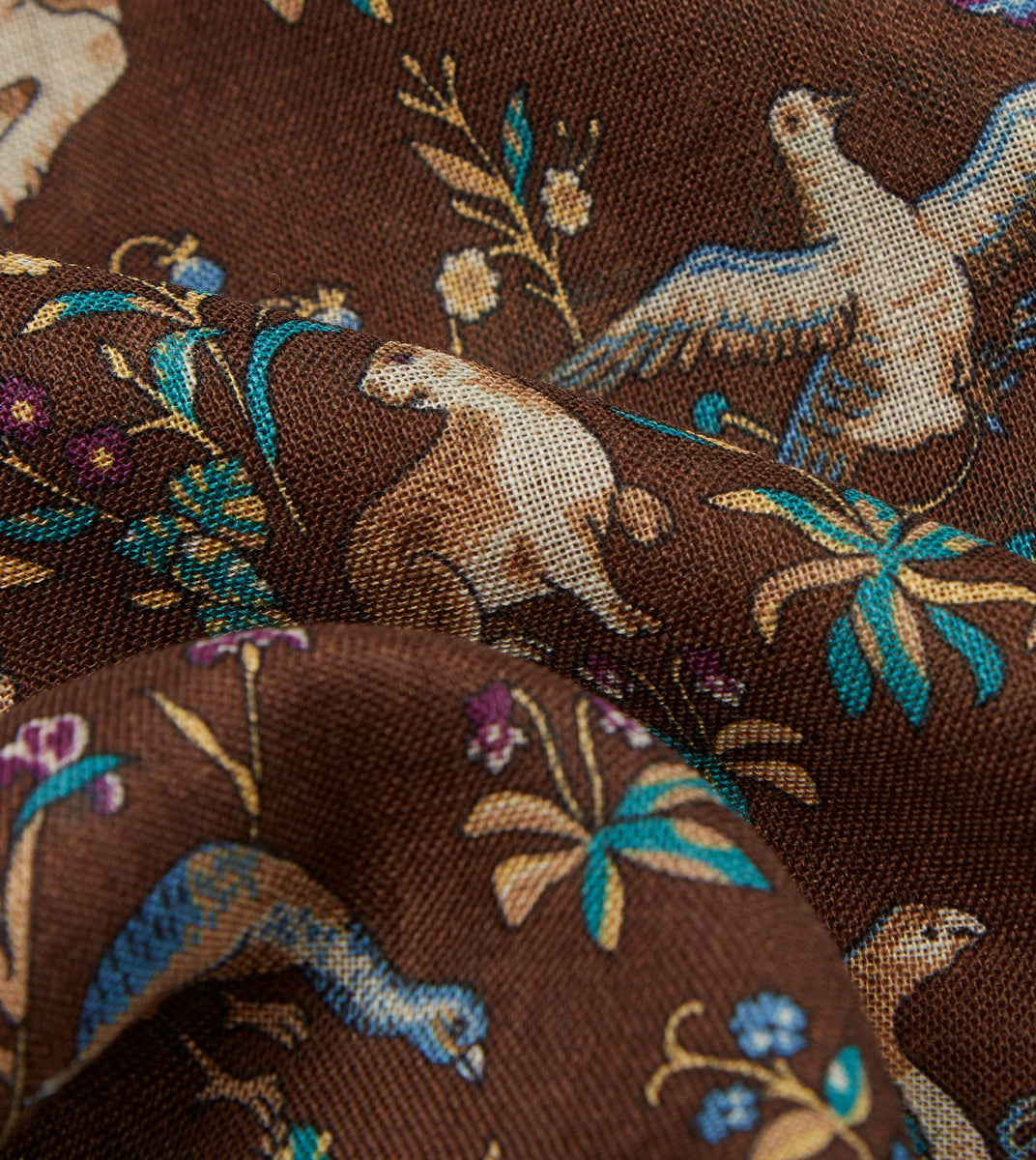 Drake's  Brown Wool Silk Unicorn Print Scarf – Baltzar