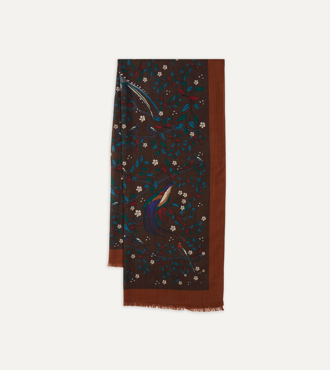 Brown Birds of Paradise Print Wool Scarf – Drakes US