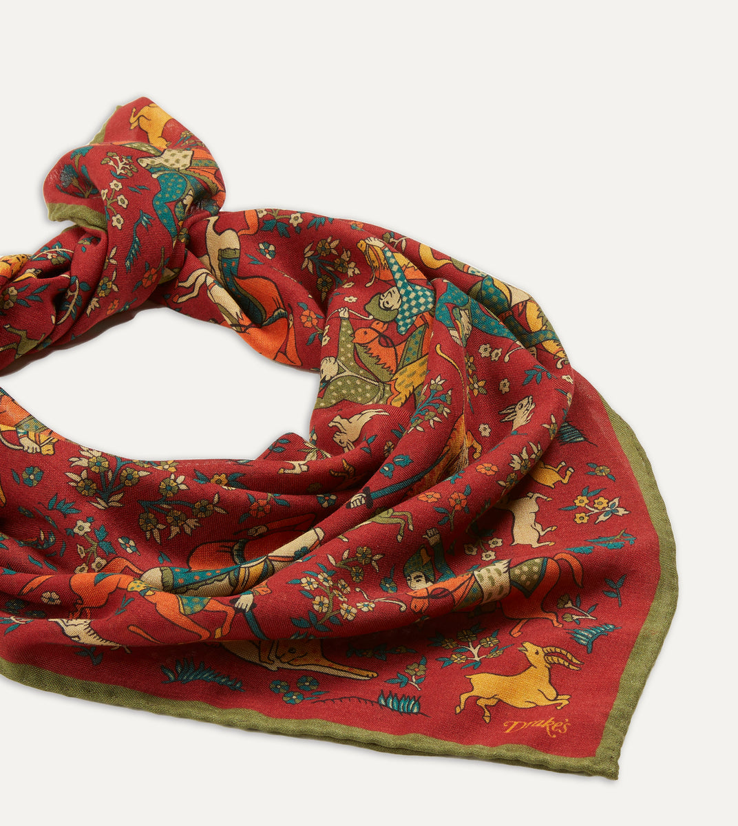 Brown Mughal and Stars Print Wool Scarf – Drakes US