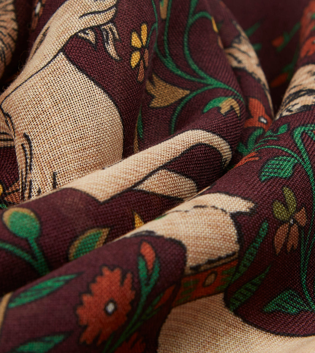 Burgundy Mughal Print Wool-Silk Square Scarf – Drakes US