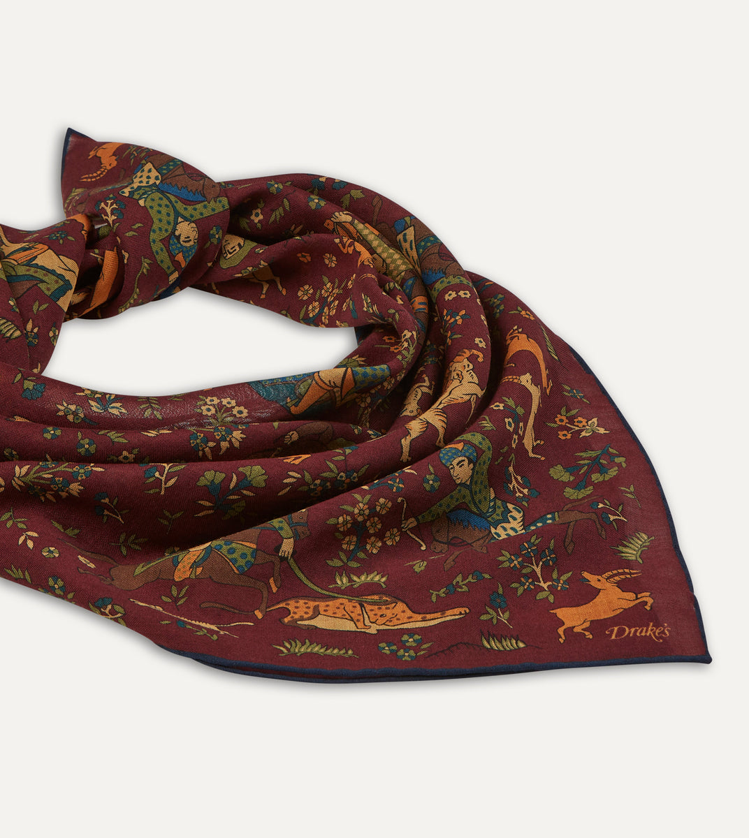 Drake's Mughal Hunter Wool-Silk Scarf Brown