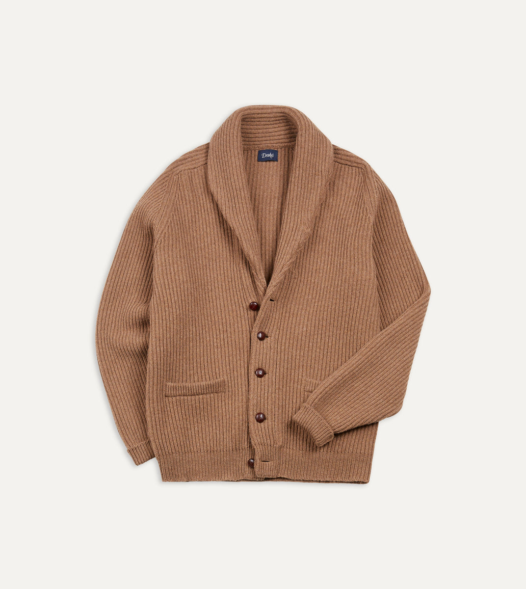 Camel Lambswool Shawl Collar Cardigan – Drakes US
