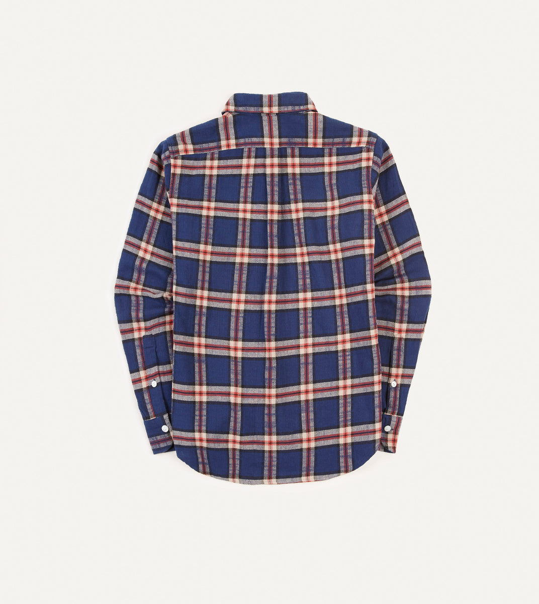Blue, Red and Cream Check Brushed Cotton Two-Pocket Work Shirt