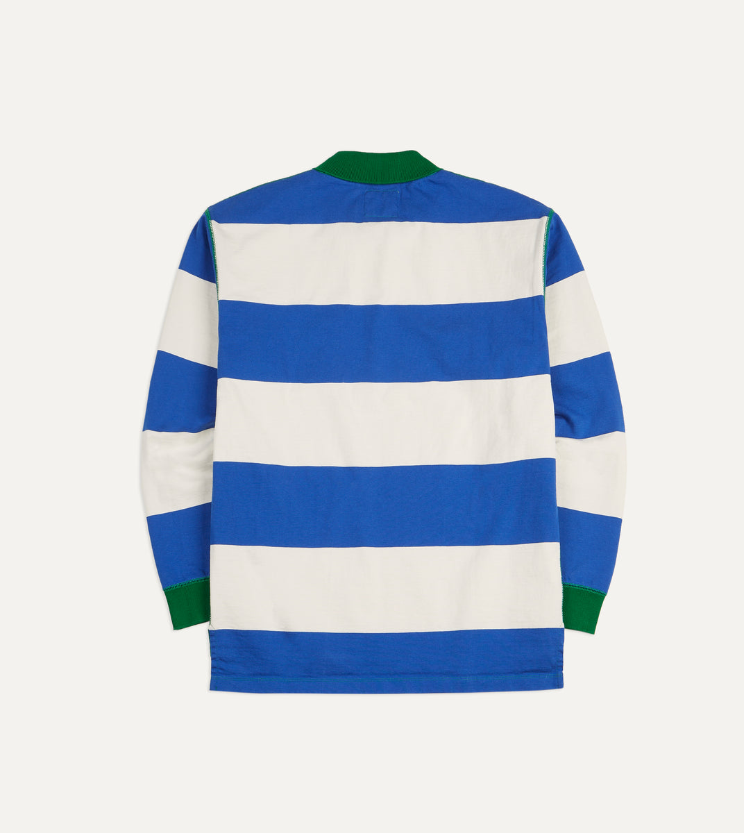 Blue and White Wide Stripe Mock Collar Long-Sleeve Jersey – Drakes US