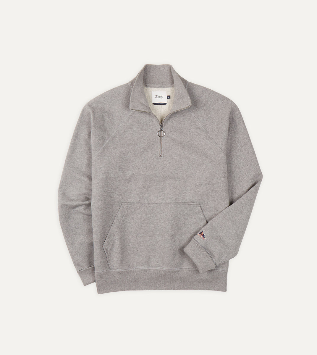 Grey Cotton Quarter Zip Sweatshirt – Drakes US
