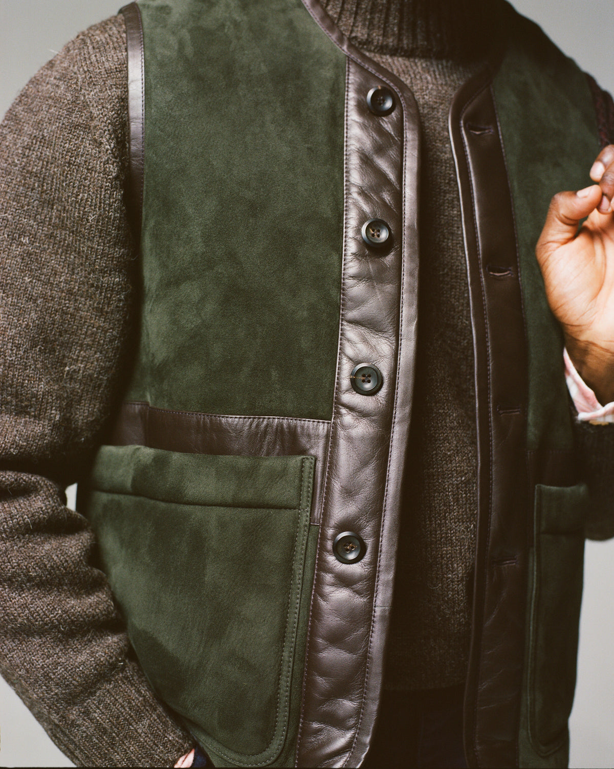 Green Suede Shearling Vest