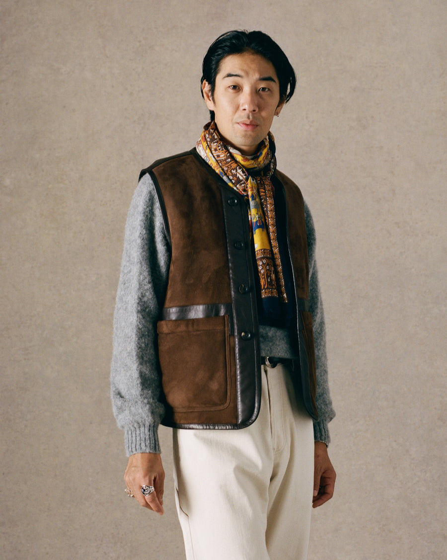 Dark Brown Suede Shearling Vest