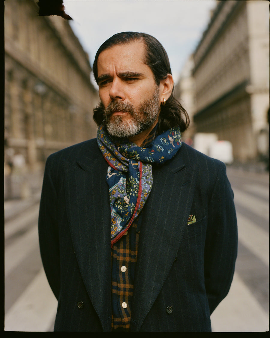 Navy Chalkstripe Wool Flannel Double-Breasted Tailored Jacket