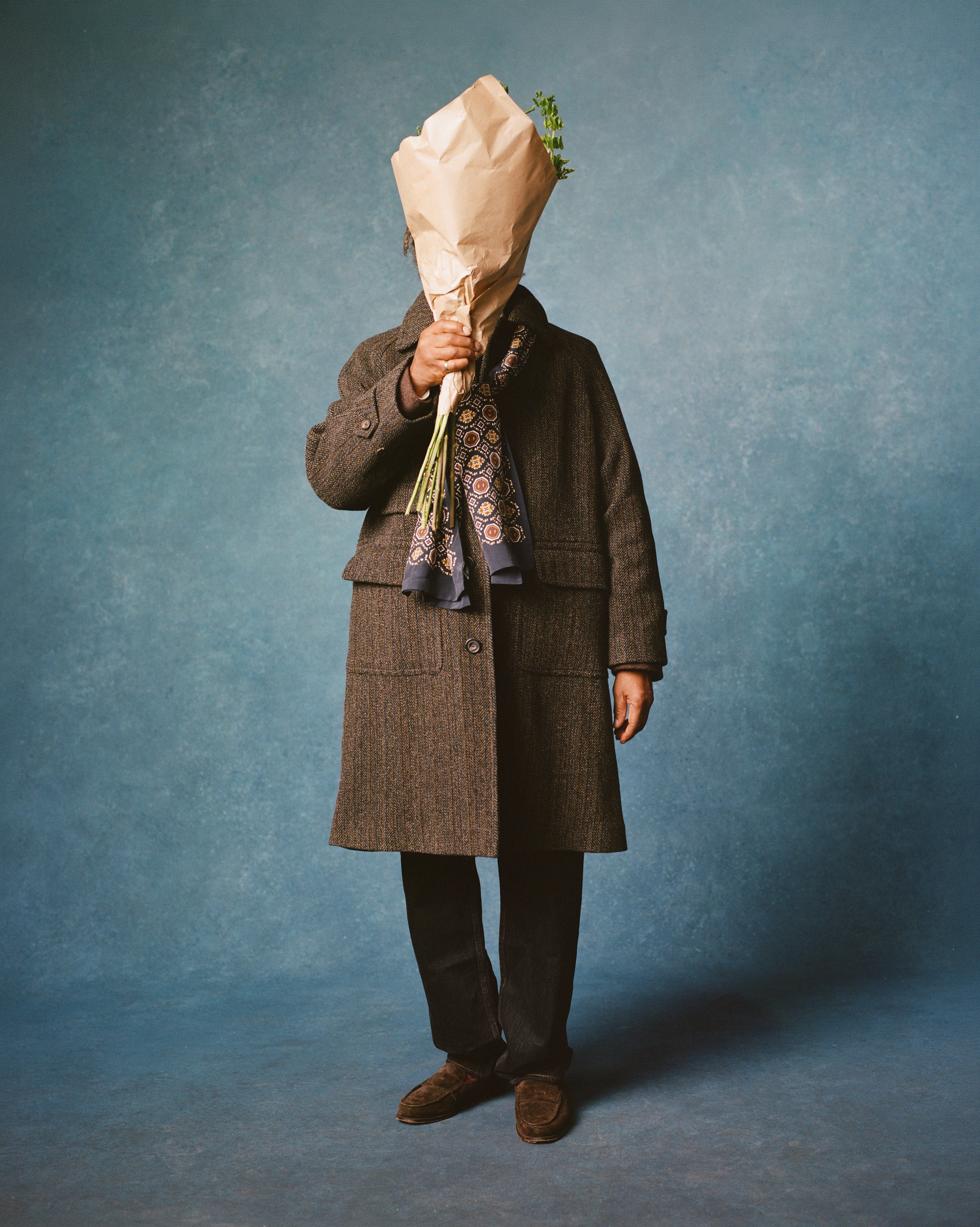 Grey Herringbone Wool Raglan Coat