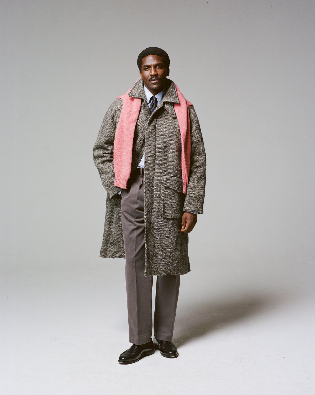 Grey Birdseye Wool Raglan Coat