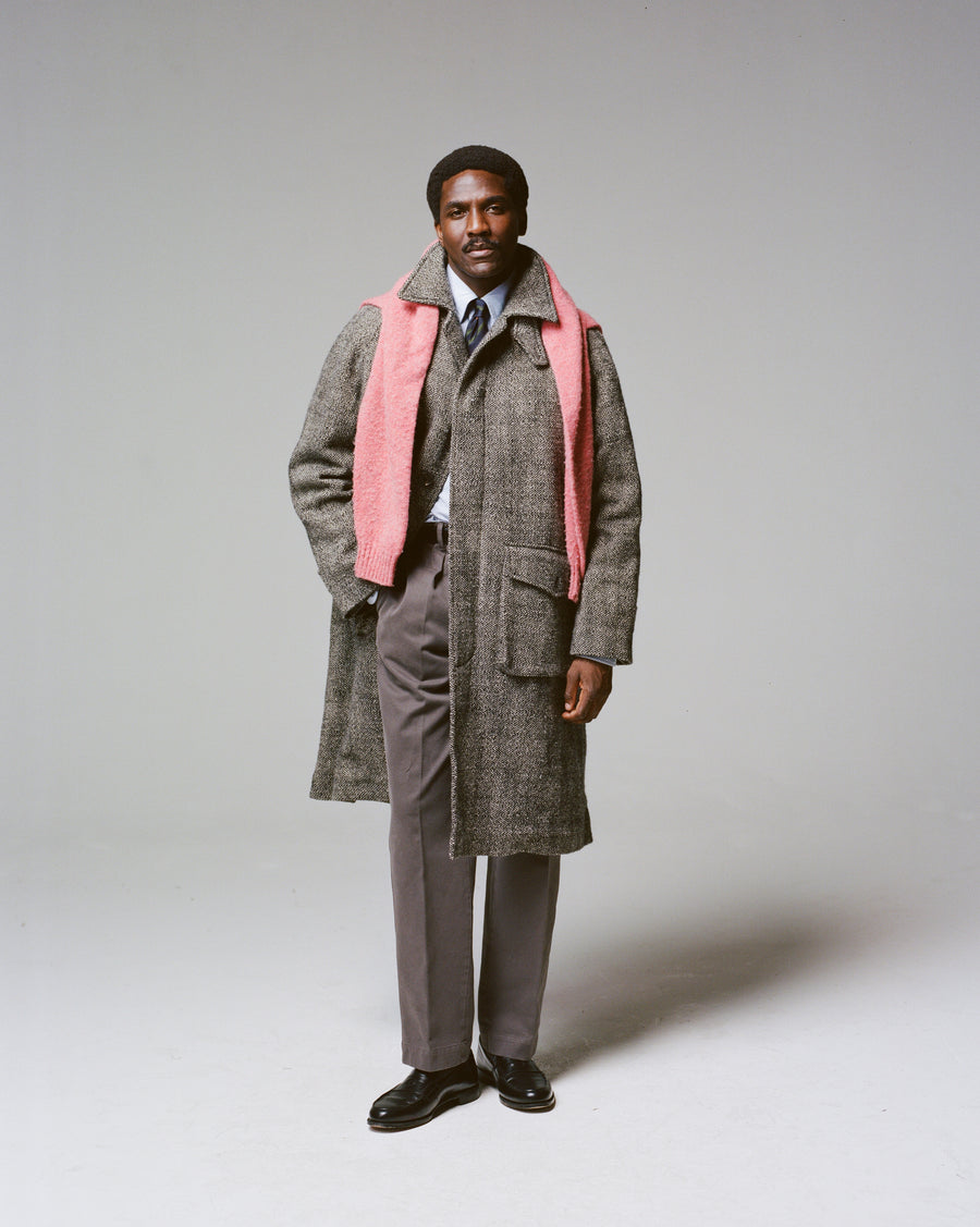 Grey Birdseye Wool Raglan Coat