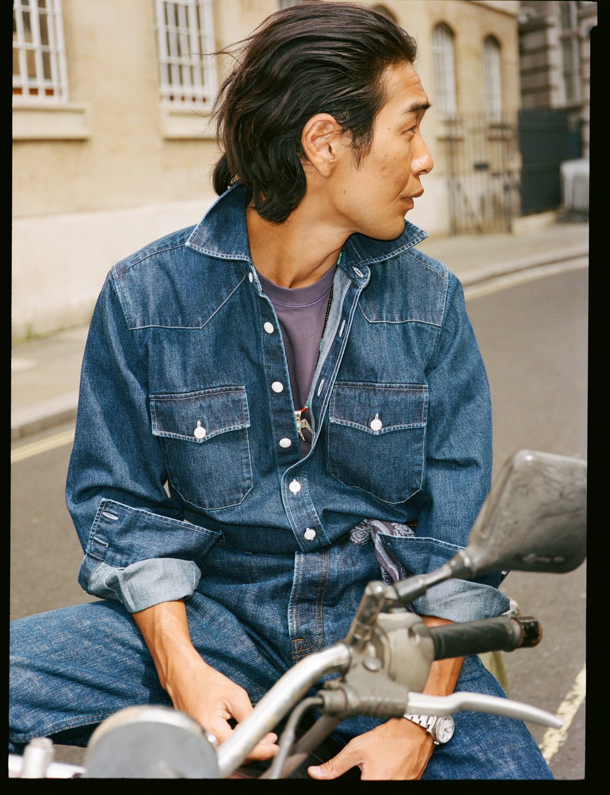 Indigo Rinse Denim Two-Pocket Western Shirt