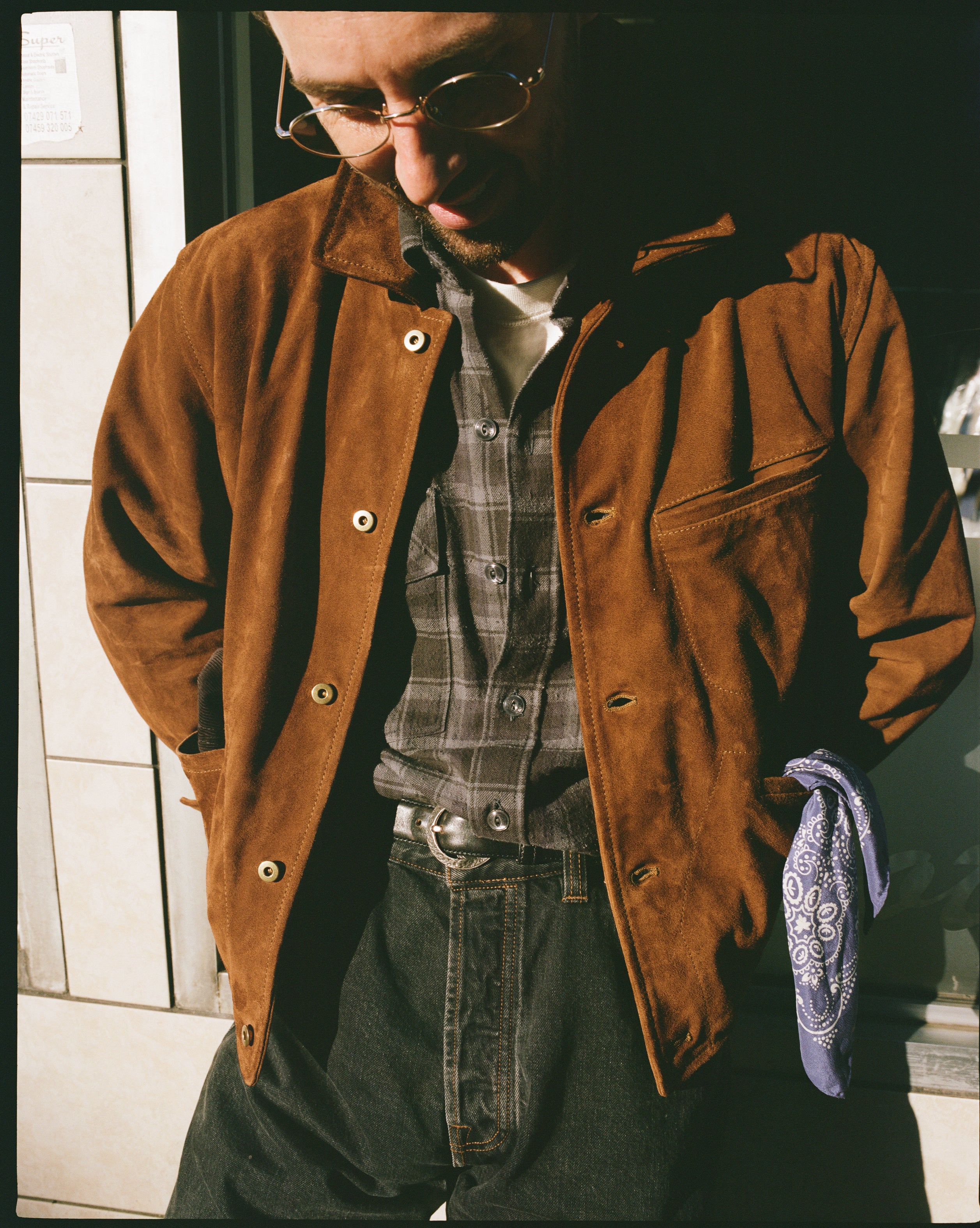 Grey Check Cotton-Silk Two-Pocket Long Point Collar Work Shirt