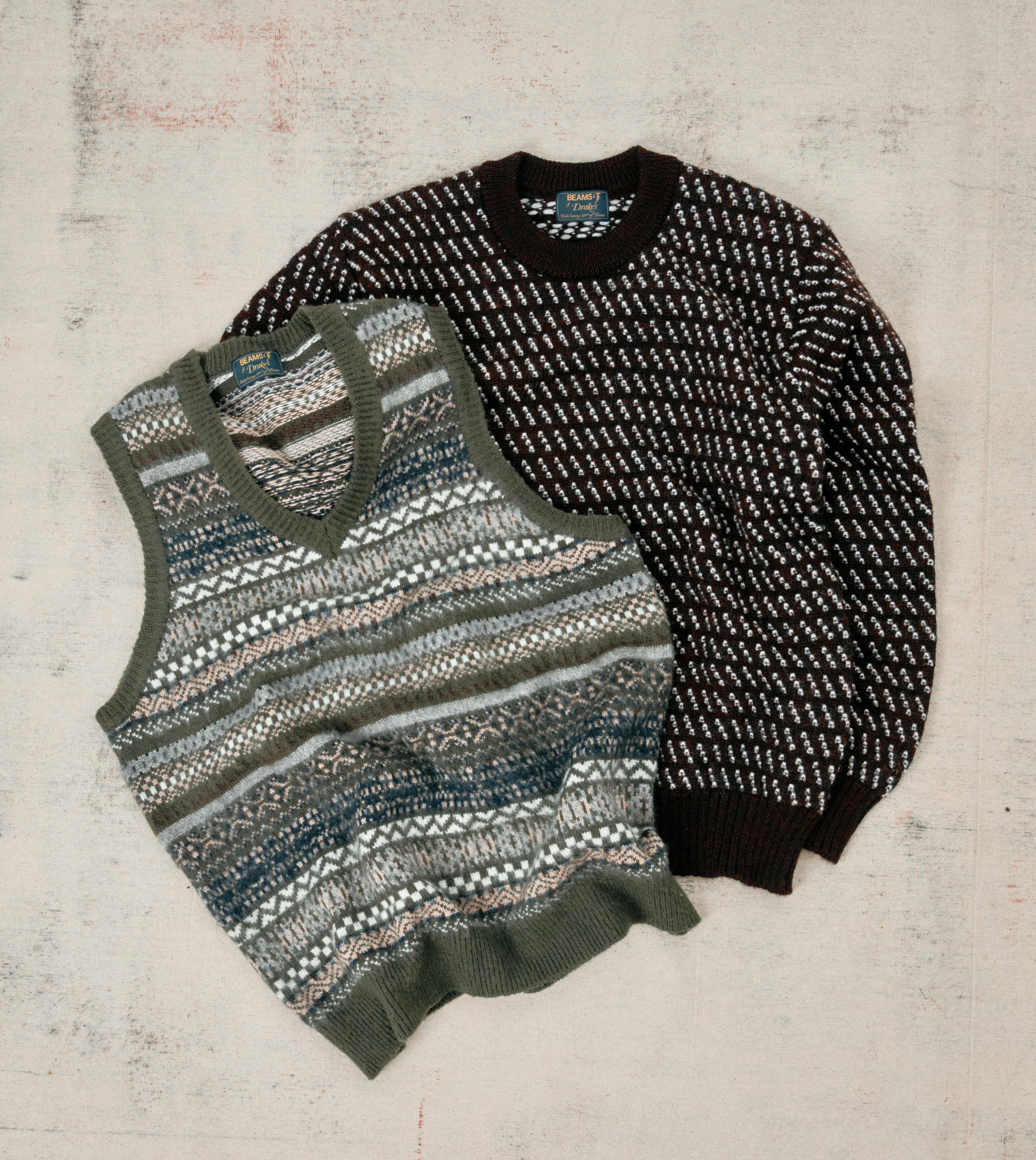 BEAMS F & Drake's Fair Isle Cashmere-Silk Sleeveless V-Neck Jumper