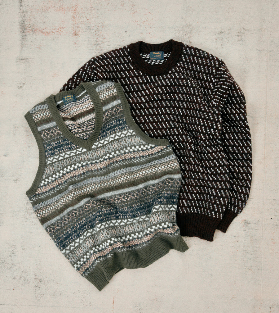 BEAMS F & Drake's Fair Isle Cashmere-Silk Sleeveless V-Neck Jumper
