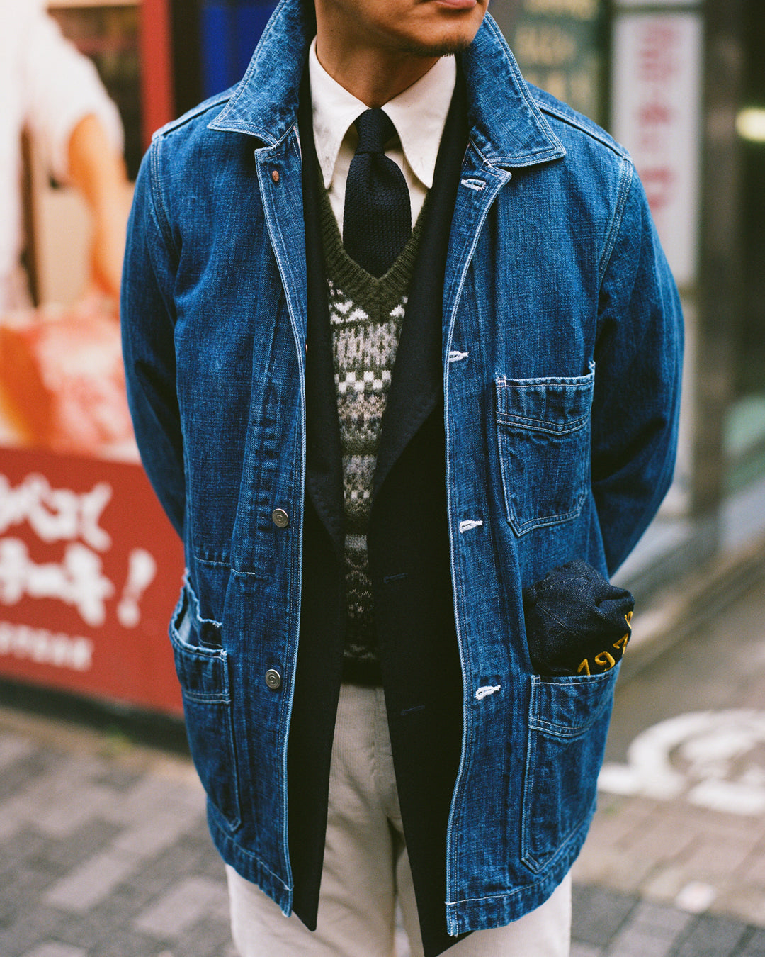 BEAMS F & Drake's Vintage Blue Selvedge Denim Five-Pocket Chore