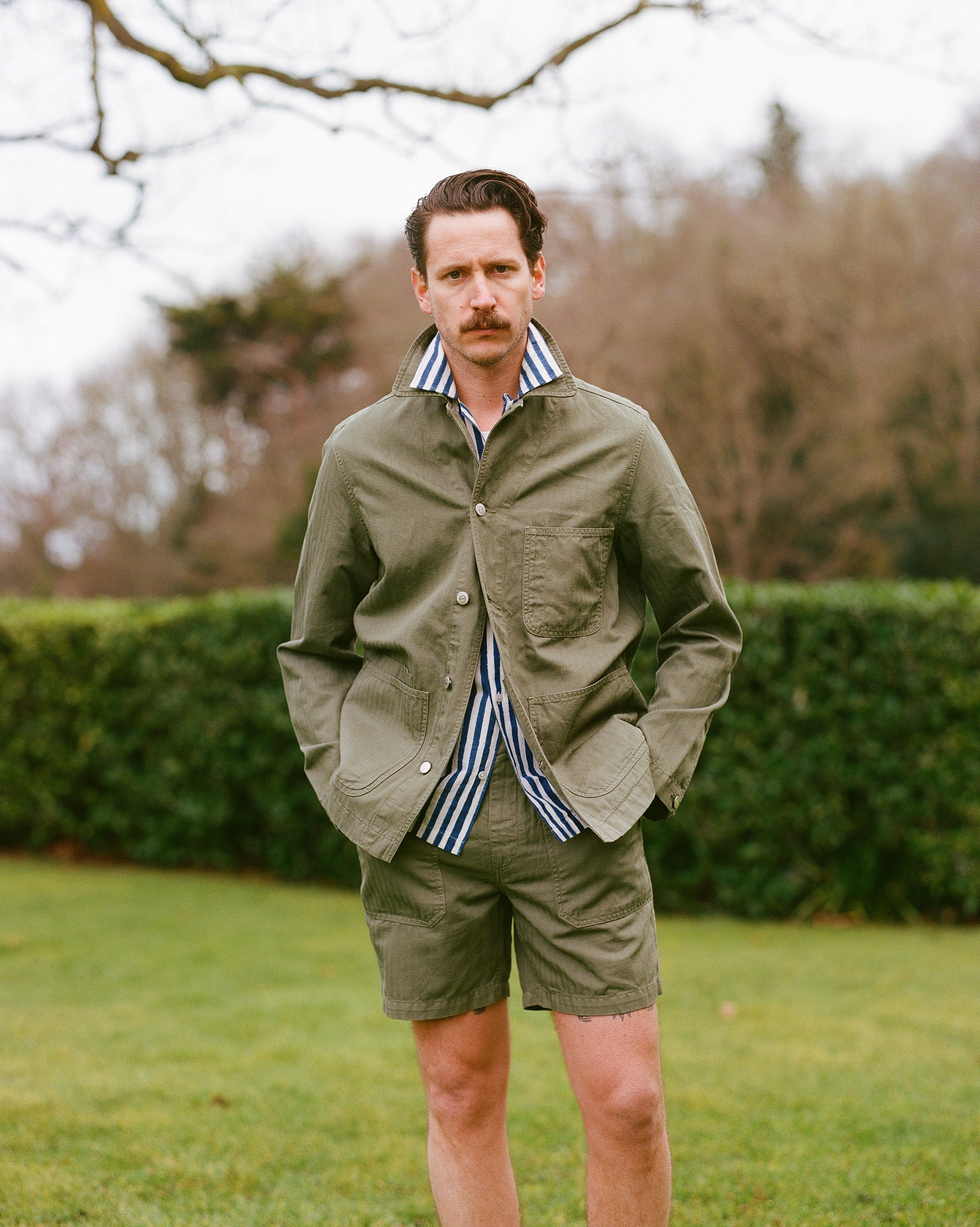 Olive Cotton-Linen Herringbone Fatigue Jacket – Drakes US